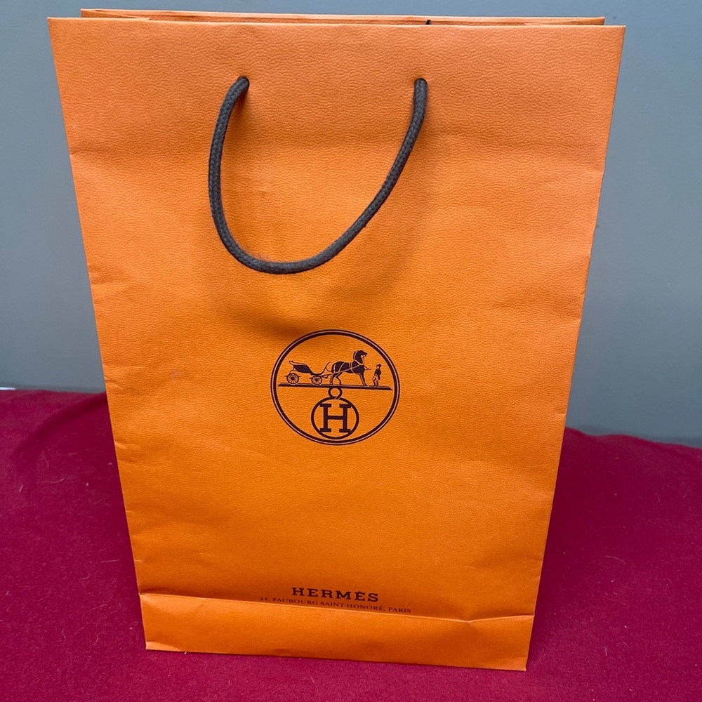 HERMES Empty Paper BAG 11”W 17”H 4” Width Orange With Brown Rope Handles